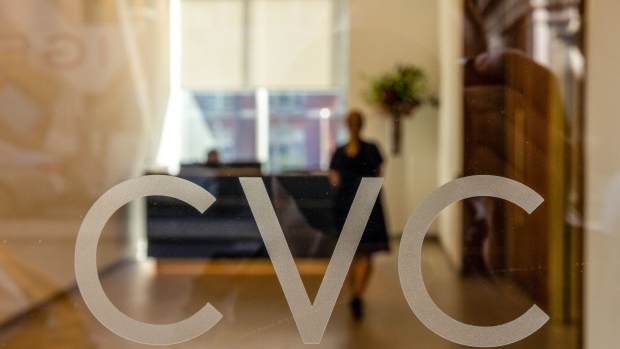 A logo at the offices of CVC Capital Partners in London, UK, on Monday, Sept. 25, 2023. CVC Capital Partners is gearing up for a potential listing as soon as November, people with knowledge of the matter said, in one of the clearest signs yet that renewed confidence in stock offerings is spreading to Europe.
