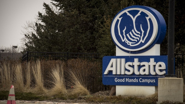 Signage is displayed outside Allstate Corp. campus in Northbrook, Illinois, U.S., on Sunday, Jan. 29, 2017. Allstate Corp. is scheduled to release earning figures on February 1. 