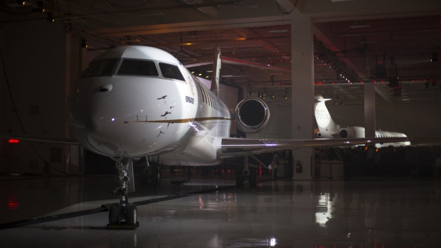 Bombardier Inc. Global 7500 luxury jets sits on display during a launch event in Montreal, Quebec, Canada, on Thursday, Dec. 20, 2018. Bombardier is hoping that sales of the jet will help it make its goal of US$8.5 billion in annual revenues by 2020. Photographer: Christinne Muschi/Bloomberg