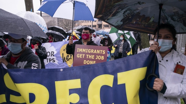 Protesters march in support of H.R. 6, the Dream and Promise Act, legislation that will provide a path to citizenship for people with temporary protected status, on Capitol Hill in Washington, D.C. on March 24.