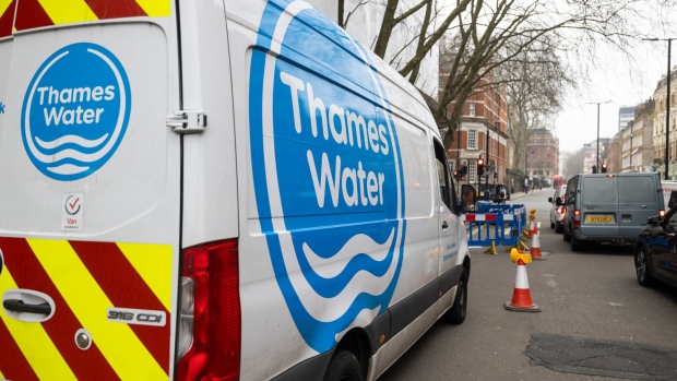 A Thames Water Ltd. van at a works location in London, UK, on Thursday, March 7, 2024. Thames Water is waiting for a verdict on whether it broke regulations by paying millions of pounds to investors last year. Photographer: Chris Ratcliffe/Bloomberg