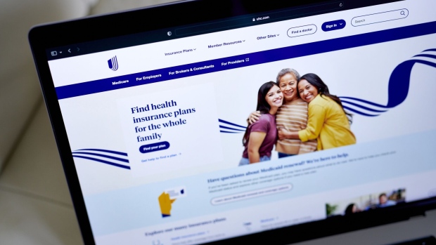 The UnitedHealth website on a laptop arranged in New York, US, on Friday, July 7, 2023. UnitedHealth Group Inc. is scheduled to release earnings figures on July 14.