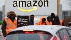 <p>Amazon workers on a picket line during a strike at the Amazon.com Inc. fulfilment centre in Coventry, UK, in Feb. 2023. </p>