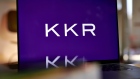 The KKR & Co. logo on a laptop arranged in the Brooklyn borough of New York, US, on Wednesday, July 12, 2023. KKR & Co. is exploring options for its majority stake in a commercial lighting manufacturer in China including a potential sale, according to people familiar with the matter. Photographer: Gabby Jones/Bloomberg