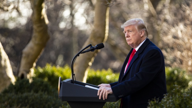 U.S. President Donald Trump arrives to speak in the Rose Garden at the White House in Washington, D.C., U.S., on Friday, Jan. 25, 2019. Trump announced a deal to reopen the government for three weeks, ending a 35-day partial shutdown without securing any of the border wall money he had demanded. 
