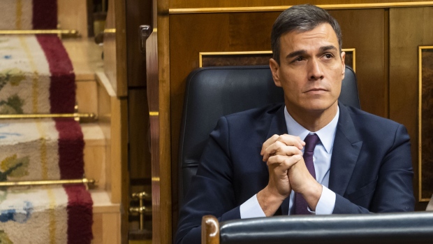 Pedro Sanchez, Spain's prime minister, reacts in parliament in Madrid, Spain, on Tuesday, Feb. 12, 2019. Sanchez’s budget plans are threatening to unravel amid reports that he’s considering calling a snap election for April. Photographer: Angel Navarrete/Bloomberg