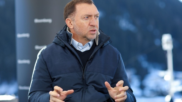 Oleg Deripaska, Russian billionaire, gestures as he speaks during a Bloomberg Television interview on day three of the World Economic Forum (WEF) in Davos, Switzerland, on Thursday, Jan. 23, 2020. World leaders, influential executives, bankers and policy makers attend the 50th annual meeting of the World Economic Forum in Davos from Jan. 21 - 24. Photographer: Simon Dawson/Bloomberg