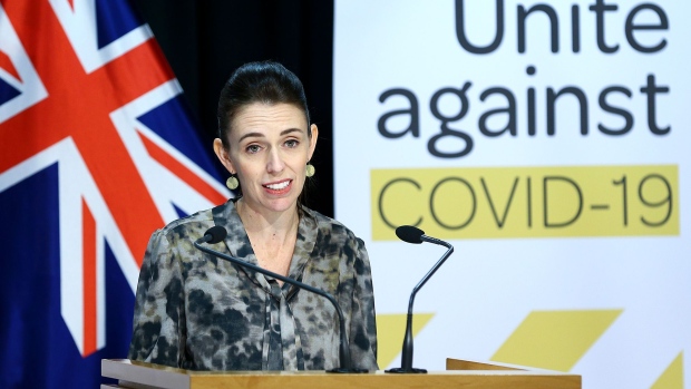 WELLINGTON, NEW ZEALAND - APRIL 16: Prime Minister Jacinda Ardern speaks to media during a press conference at Parlaiment on April 16, 2020 in Wellington, New Zealand. Prime Minister Jacinda Ardern outlined details of a potential move to Alert Level 3 which will see many significant restrictions on New Zealanders’ movements retained, but will permit aspects of the economy to reopen in a safe way that will allow the economic recovery to begin. New Zealand has been in lockdown since Thursday 26 March following tough restrictions imposed by the government to stop the spread of COVID-19 across the country. A State of National Emergency is in place along with an Epidemic Notice to help ensure the continuity of essential Government business. Under the COVID-19 Alert Level Four measures, all non-essential businesses are closed, including bars, restaurants, cinemas and playgrounds. Schools are closed and all indoor and outdoor events are banned. Essential services will remain open, including supermarkets and pharmacies. Lockdown measures are expected to remain in place for around four weeks, with Prime Minister Jacinda Ardern warning there will be zero tolerance for people ignoring the restrictions, with police able to enforce them if required. (Photo by Hagen Hopkins - Pool/Getty Images) Photographer: Hagen Hopkins/Getty Images AsiaPac
