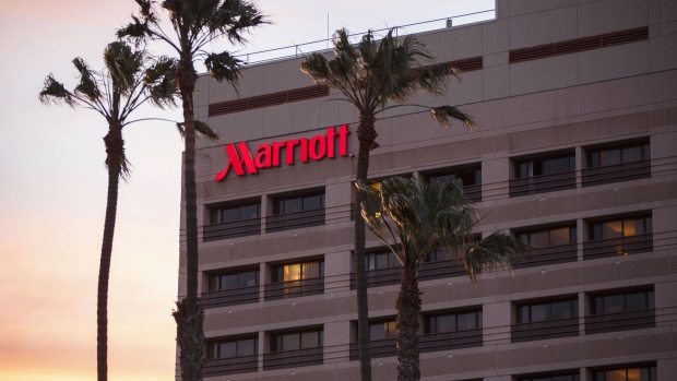 Palm trees stand in front of the Marina Del Rey Marriott hotel in Marina Del Rey, California, U.S.