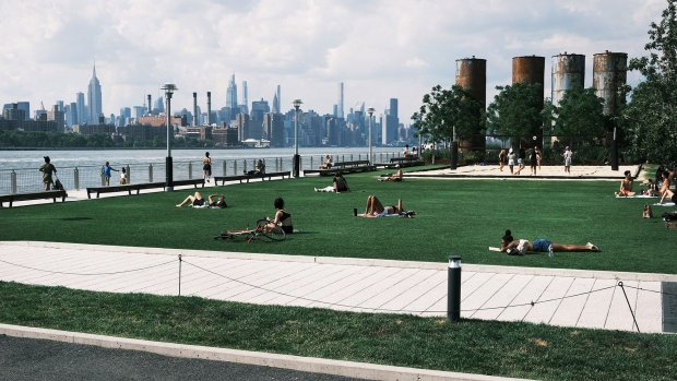 New Yorkers try to keep cool in a Brooklyn park on June 29, 2021 in New York City.