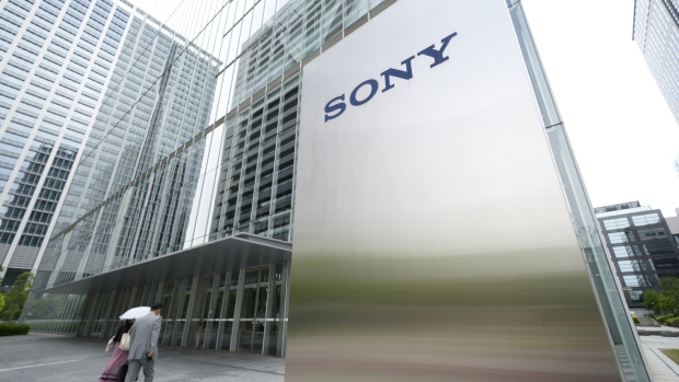 Signage for Sony Corp. outside the company's headquarters in Tokyo, Japan, on Wednesday, April 28, 2021. Sony Group Corp. is expected to post an impressive profit for the fiscal year ended March, but investors are expecting the firm to deliver cautious guidance for the current year as many markets move to a post-pandemic phase. Photographer: Toru Hanai/Bloomberg