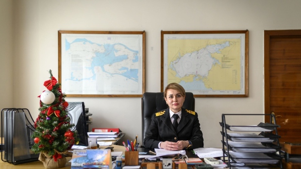 Olga Saminna at her office in Berdyansk, Ukraine, on Jan. 17.