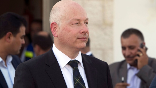 US special envoy Jason Greenblatt attends the launch of a project to improve access to wastewater treatment and water for Palestinian farmers, on October 15, 2017, in the city of Jericho, in the Israeli-occupied West Bank. The $10 million project aims to increase the number of homes connected to the Jericho area's wastewater treatment plant. / AFP PHOTO / JAAFAR ASHTIYEH (Photo credit should read JAAFAR ASHTIYEH/AFP/Getty Images)