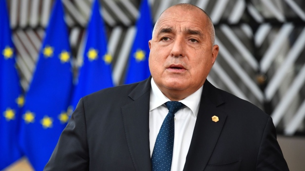 Boyko Borissov, Bulgaria's prime minister, speaks to journalists as he arrives at a European Union (EU) leaders summit in Brussels, Belgium, on Thursday, Dec. 10, 2020. EU leaders will likely approve today a landmark stimulus package, after Germany brokered a compromise with Hungary and Poland to lift their veto over the deal.