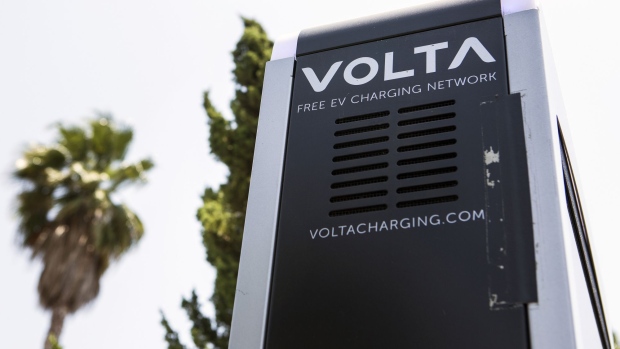 A Volta Industries LLC electric vehicle (EV) charging station stands in Los Angeles, California, U.S., on Tuesday, Jul. 11, 2017. City Council committee signed off financing for a program to provide more than $1.1 million in funding to add dozens of EV charging stations around the city in addition to the 560 already in place at city facilities and street locations.