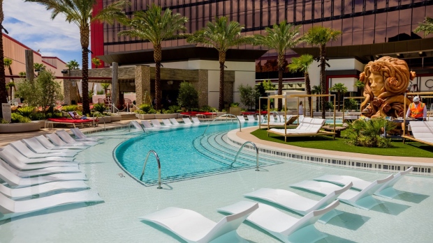 This pool area at Resorts World Las Vegas scored a Gold LEED certification. Photographer: Roger Kisby/Bloomberg