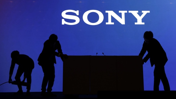 Staff members prepare for the Q&A session during a Sony Group Corp. news conference in Tokyo, Japan, on Wednesday, May 18, 2022. Sony will aim to achieve carbon neutrality through its entire value chain by 2040, bringing forward the target by 10 years. Photographer: Kiyoshi Ota/Bloomberg