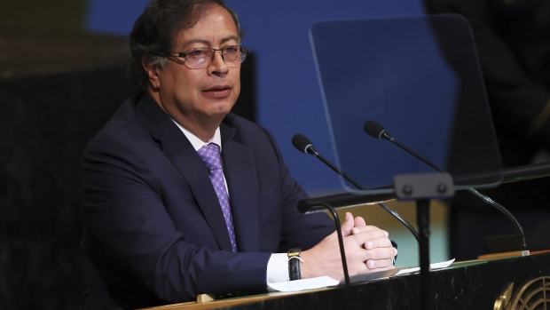 Petro Urrego speaks during the United Nations General Assembly on Sept. 20.