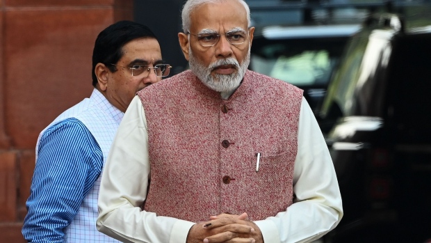 Narendra Modi, India's prime minister, addresses the media at the Parliament House in New Delhi, India, on Wednesday, on Dec. 7, 2022. India’s parliament begins its winter session that’s likely to conclude on Dec. 29.