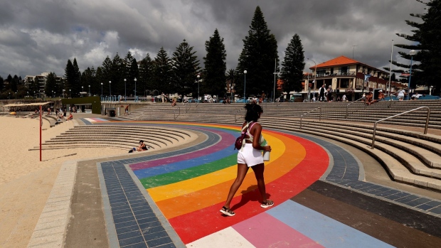 A rainbow walkway at Coogee Beach as Sydney gets ready for World Pride.