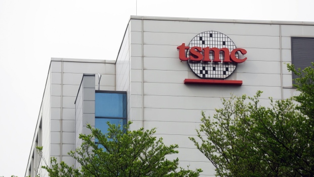 Signage atop the Taiwan Semiconductor Manufacturing Co. (TSMC) headquarters building in Hsinchu, Taiwan, on Tuesday, April 18, 2023. TSMC is scheduled to release earnings results on April 20.