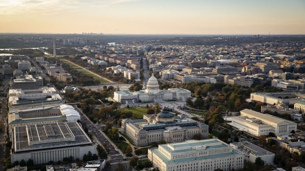 The U.S. Capitol is seen in this aerial photograph taken above Washington, D.C., U.S., on Tuesday, Nov. 4, 2019. Democrats and Republicans are at odds over whether to provide new funding for Trump's signature border wall, as well as the duration of a stopgap measure. Some lawmakers proposed delaying spending decisions by a few weeks, while others advocated for a funding bill to last though February or March. Photographer: Al Drago/Bloomberg