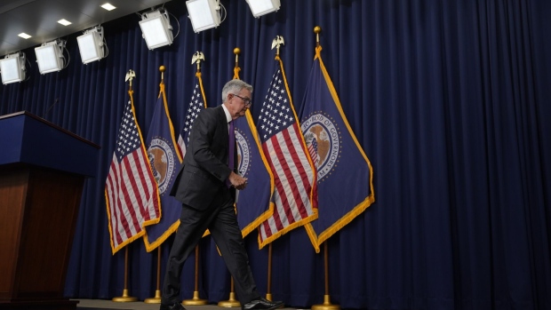 Jerome Powell, chairman of the US Federal Reserve, exits after a news conference following a Federal Open Market Committee (FOMC) meeting in Washington, DC, US, on Wednesday, July 26, 2023. The Federal Reserve raised interest rates to the highest level in 22 years and left the door open to additional increases as officials fine-tune their effort to further quell inflation.