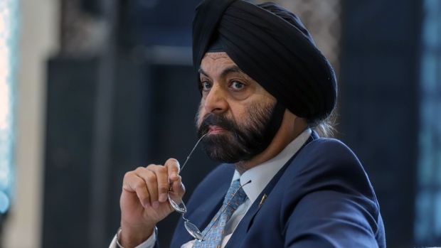 Ajay Banga, president of the World Bank Group, during a panel discussion at the Group of 20 (G-20) finance ministers and central bank governors meeting in Gandhinagar, India, on Sunday, July 16, 2023. Ahead of the Group of 20 meetings in Gandhinagar in Gujarat, the G-7 industrialized nations are gathering on Sunday to focus on support for Ukraine, the reform of multilateral development banks and a push to rework global supply chains. Photographer: Dhiraj Singh/Bloomberg