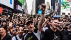 Screen Actors Guild members and supporters during a rally in Times Square in New York, on July 25.