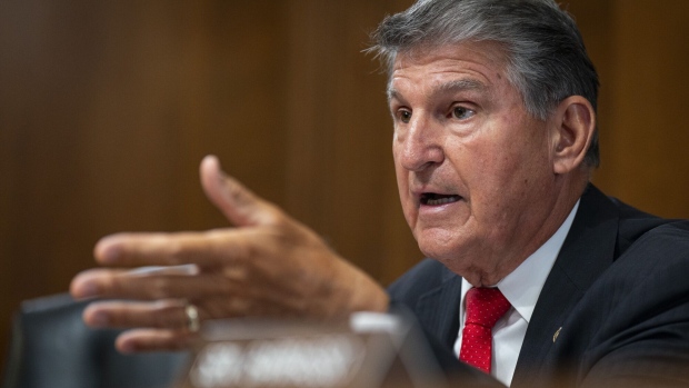 Senator Joe Manchin, a Democrat from West Virginia and chairman of the Senate Energy and Natural Resources Committee, speaks during a hearing in Washington, DC, US, on Thursday, Sept. 7, 2023. The hearing is titled "Examining Recent Advances in Artificial Intelligence and the Department of Energys Role in Ensuring U.S. Competitiveness and Security in Emerging Technologies."