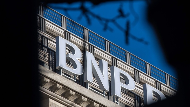 A sign at the headquarters of BNP Paribas SA bank, in Paris, France, on Monday, Feb. 6, 2023. BNP Paribas kicks off earnings season for French banks, reporting quarterly numbers Tuesday before the market opens in Paris.