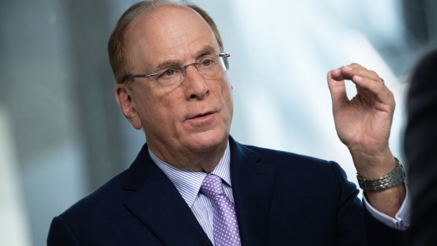 Larry Fink, chairman and chief executive officer of BlackRock Inc., during a Bloomberg Television interview in New York, US, on Friday, Jan. 12, 2024. BlackRock Inc. agreed to buy Global Infrastructure Partners for about $12.5 billion, vaulting the world's biggest money manager into the top ranks of investors that make long-term bets on energy, transportation and digital infrastructure.