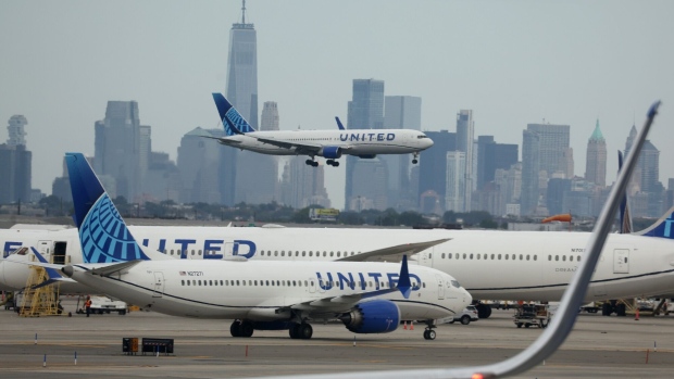 United Airlines planes at Newark Liberty International Airport. Photographer: Justin Sullivan/Getty Images