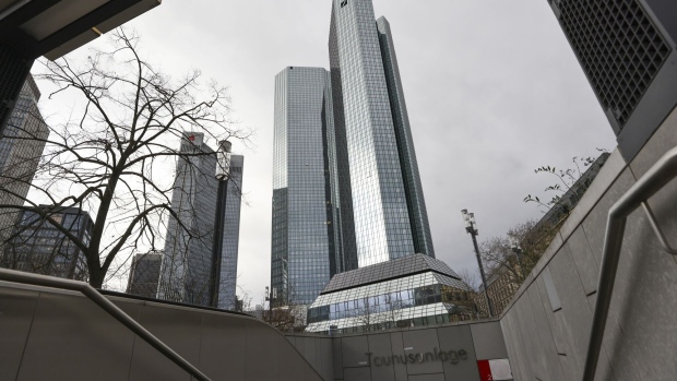The headquarters of Deutsche Bank AG, center, in the financial district of Frankfurt, Germany, on Thursday, Feb. 2, 2023. Deutsche Bank vowed to increase profit and revenue further this year, after snapping a long streak of market share gains in trading in the final quarter of Chief Executive Officer Christian Sewing's turnaround plan.