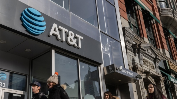 An AT&T store in New York, US, on Monday, Jan. 22, 2024. AT&T Inc. is scheduled to release earnings figures on January 24. Photographer: Jeenah Moon/Bloomberg