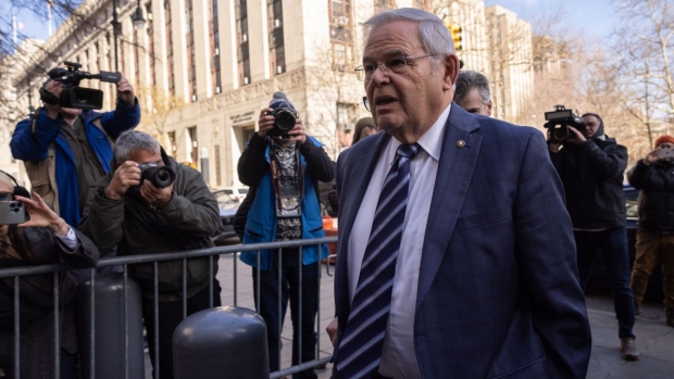 <p>Robert Menendez arrives at federal court in New York on March 11.</p>
