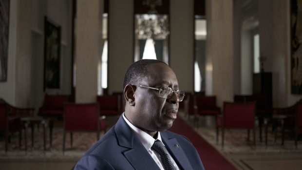 Senegalese president Macky Sal at the Presidential Palace in Dakar, on March 19. Photographer: Annika Hammerschlag/Bloomberg