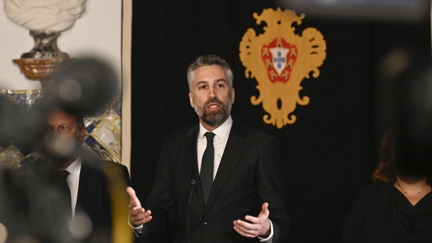 Pedro Nuno Santos speaks to members of the media at the Belem Presidential Palace in Lisbon on March 19. Photographer: Horacio Villalobos/Corbis News/Getty Images