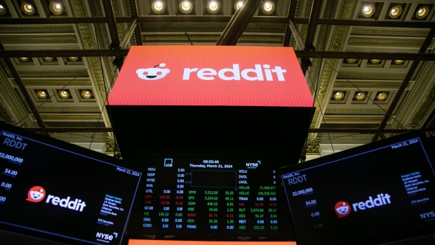 Reddit Inc. signage during the company's IPO at the New York Stock Exchange. Photographer: Michael Nagle/Bloomberg