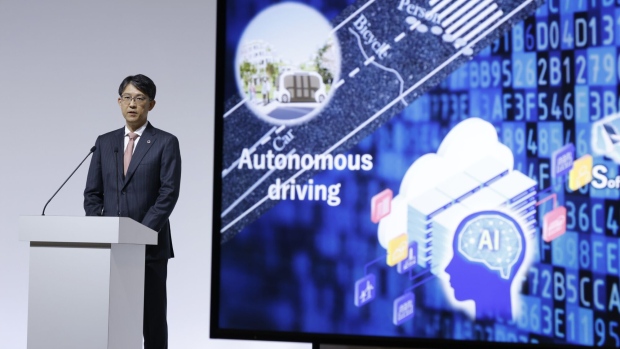 Toyota CEO Koji Sato during a news conference in Tokyo on May 8, 2024. Photographer: Kiyoshi Ota/Bloomberg