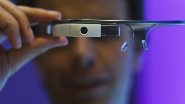A pair of Google Glass connected glasses in 2014. Photographer: Angel Navarrete/Bloomberg