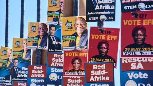 <p>Election posters in Pretoria, South Africa on April 30.</p>