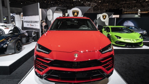 A Lamborghini SpA Urus sports utility vehicle (SUV) is displayed during the 2019 New York International Auto Show (NYIAS) in New York, U.S., on Thursday, April 18, 2019. The NYIAS, North America's first and largest-attended auto show dating back to 1900, showcases an incredible collection of cutting-edge design and extraordinary innovation. Photographer: Natan Dvir/Bloomberg