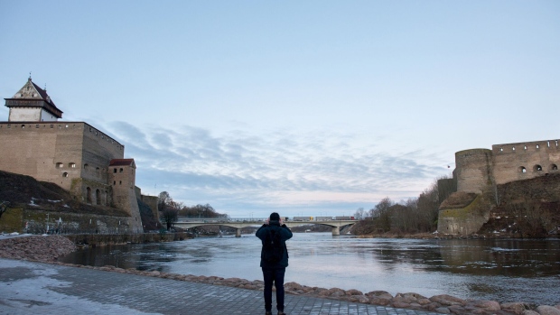<p>The Narva River separating Estonia, left, and Russia, right, in Narva, Estonia.</p>