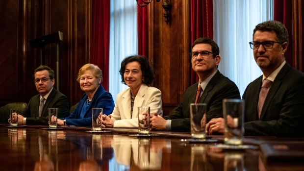 Chile central bank board members, from left to right, Luis Felipe Cespedes, Stephany Griffith-Jones, Rosanna Costa, Alberto Naudon and Claudio Soto.