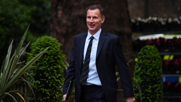 Jeremy Hunt, UK chancellor of the exchequer, in Downing Street in London, UK, on Wednesday, May 22, 2024. UK Prime Minister Rishi Sunak made reducing inflation one of his key goals last year, though easing price pressures have not resulted in an improvement in the ruling Conservative Party’s standing in polls.