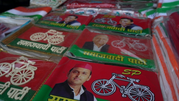 Campaign items of Akhilesh Yadav. Photographer: Ruhani Kaur/Bloomberg