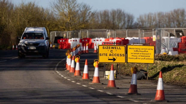 <p>A vehicle leaves the access area for the Sizewell C nuclear power station in Sizewell, UK.</p>