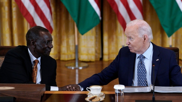 Ruto and Biden in the East Room of the White House in Washington, DC, on May 22. Photographer: Yuri Gripas/Abaca/Bloomberg