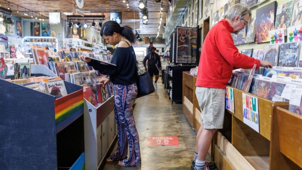 Shoppers browse albums at a record store in Atlanta, Georgia.